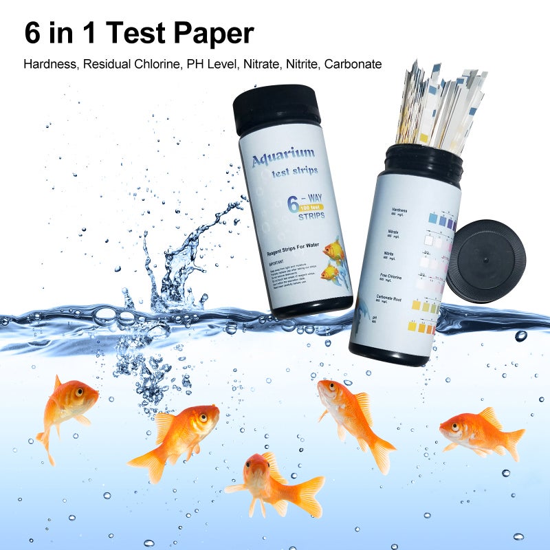 Bandelettes de test, test de qualité de l'eau 6 en 1, 100 unités (pH, chlore, nitrate, nitrite, carbonate, dureté) - 7