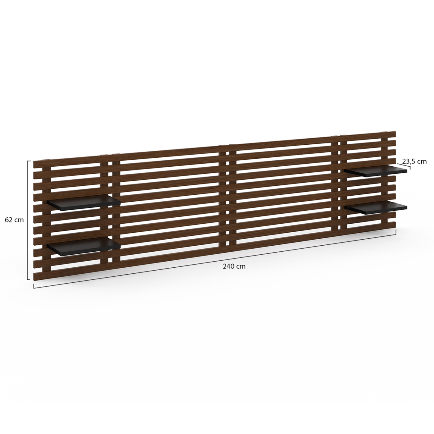 Tête de lit suspendue en lattes AVA 240 cm bois vieilli et étagères noires - 4