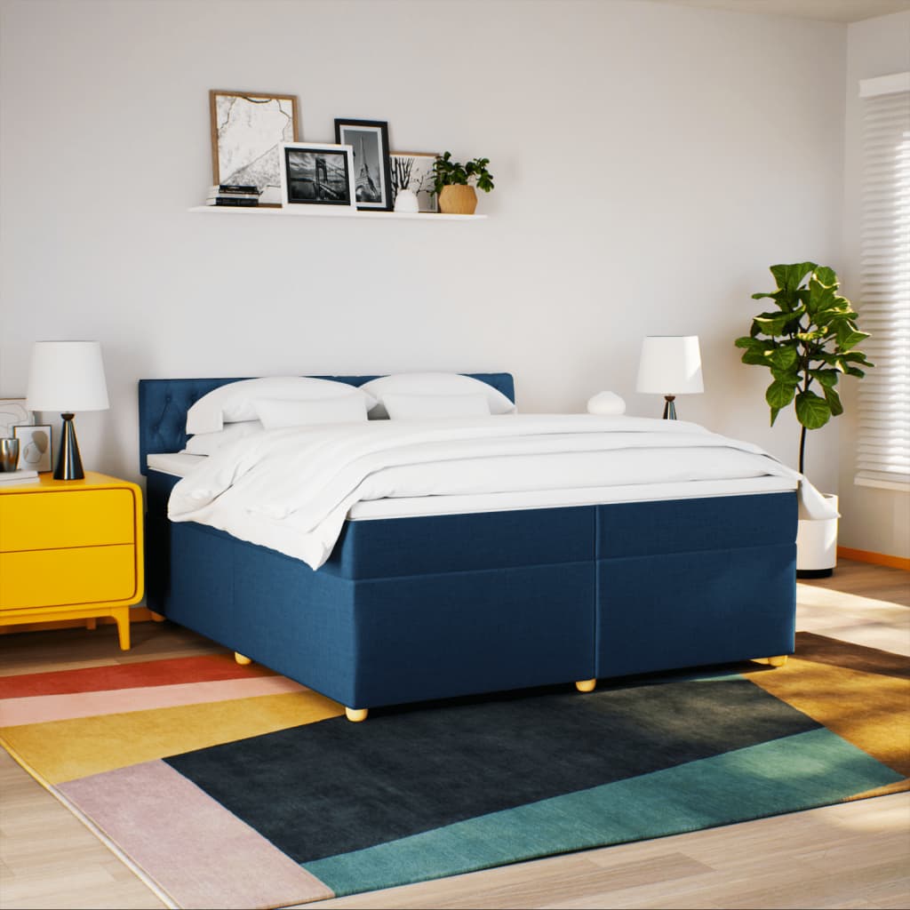 Maison Exclusive - Sommier à lattes de lit avec matelas Bleu 200x200 cm Tissu - 3