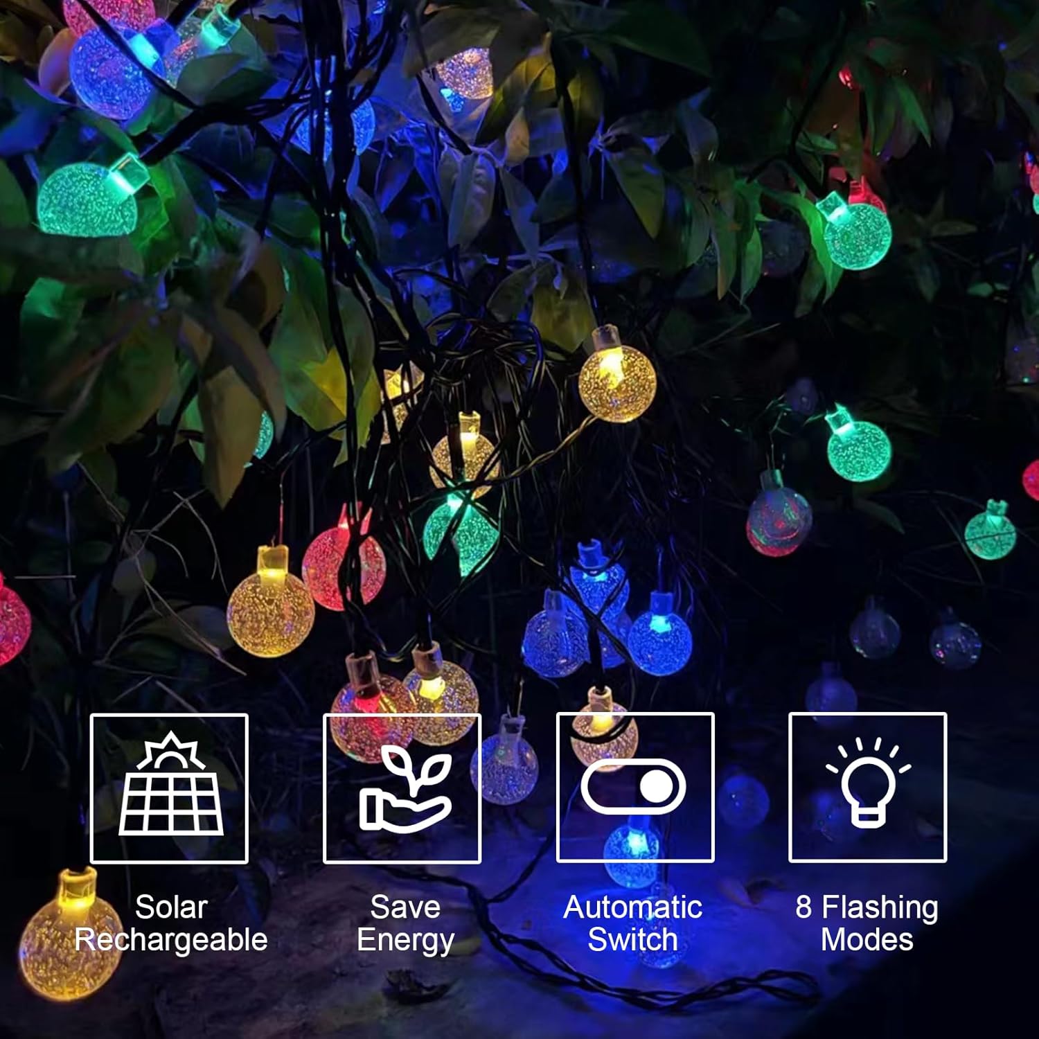 Catena Luminosa Solare Da Esterno, 12 Metri, 100 LED, 8 Modalità Luce, Impermeabile IP65, Con Pannello Solare, Per Giardino, Terrazzo, Natale, Feste - 3