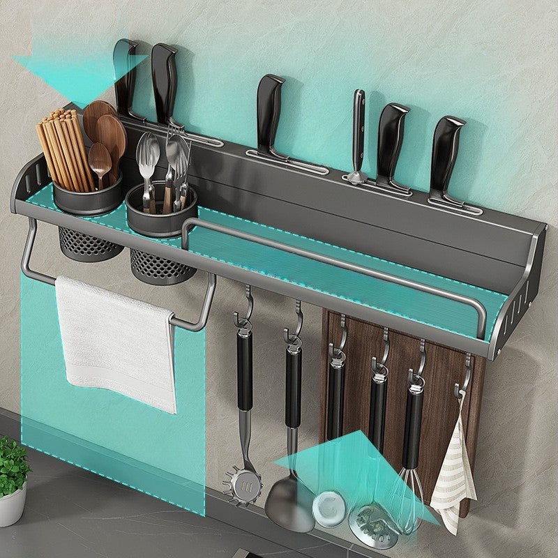 Estante de pared multifuncional para el hogar, estante de almacenamiento para especias, estante de cocina sin taladro con 2 tazas 50cm - 3