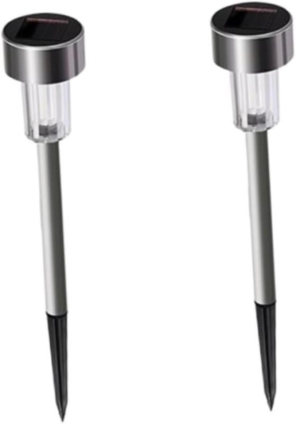 Zestaw 2 stalowych, rurowych lamp solarnych LED do ścieżek ogrodowych, oświetlenia zewnętrznego trawników