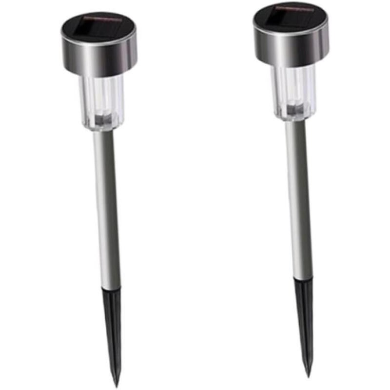 Zestaw 2 stalowych, rurowych lamp solarnych LED do ścieżek ogrodowych, oświetlenia zewnętrznego trawników