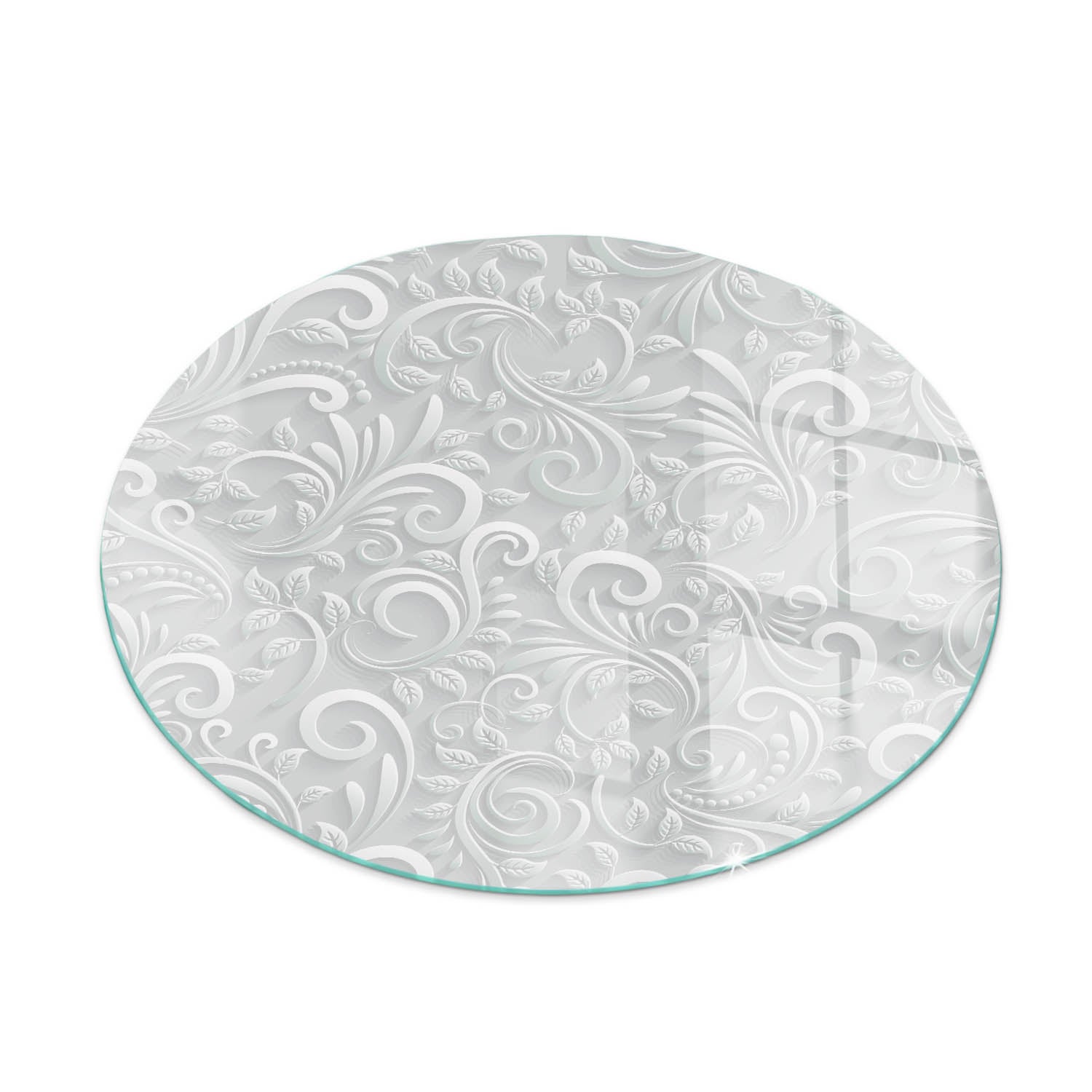 Szklana podkładka pod kominek ze szkła hartowanego - fi 80 cm - Elegancki wzór roślinny - TULUP