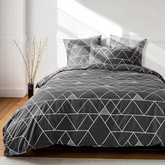 Housse de couette coton, Odin - Gris/blanc - 140 x 200 cm