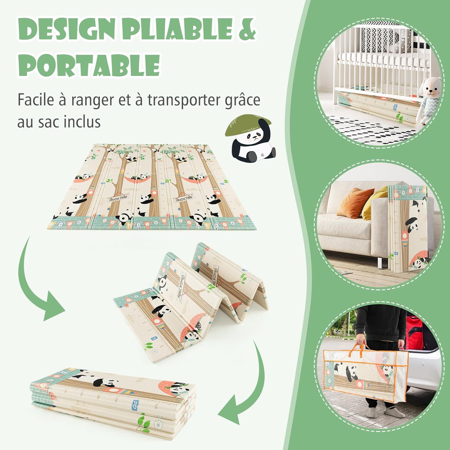 Tapis de Jeu Bébé Pliable 200x180x1,4cm, Tapis de Sol XXL en XPE Imperméable(Girafe+Panda) - 5