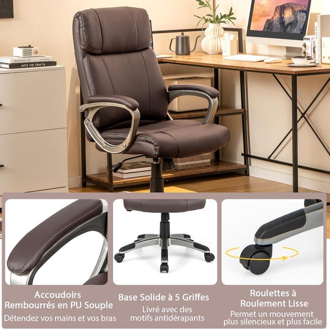 Fauteuil de bureau en tissu marron avec assise rembourrée pivotant BUR10233 Fauteuil de bureau en tissu marron avec assise rembourrée pivotant BUR10233