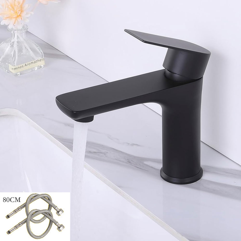 Bateria łazienkowa, pasująca do baterii umywalkowej, ze stali nierdzewnej, ciepła i zimna, czarna, z rurą doprowadzającą wodę o długości 80 cm.