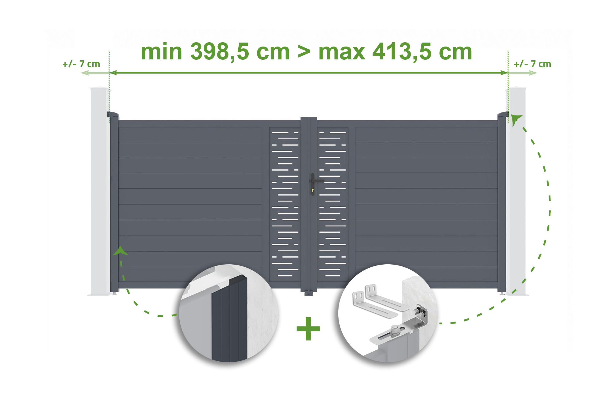 Brama skrzydłowa regulowana szerokość 4m ARLBERG H.180cm szare aluminium