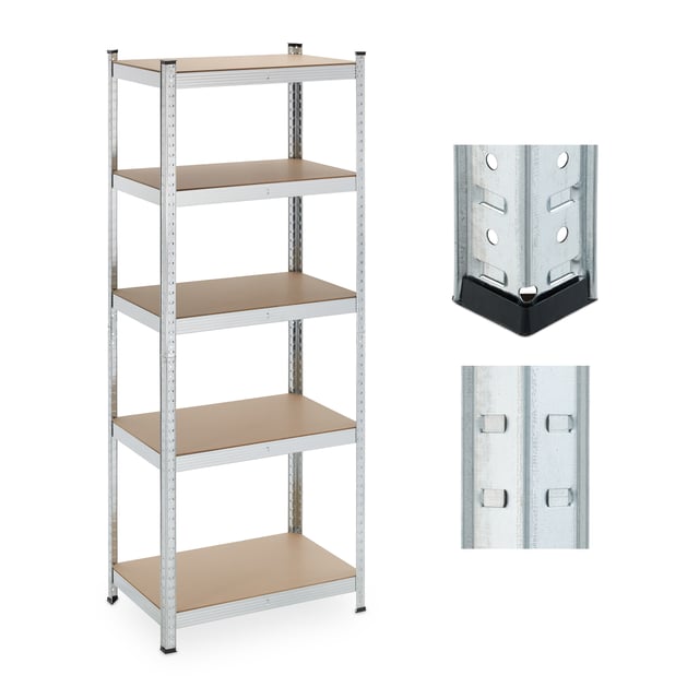 Relaxdays Scaffale in Acciaio, HLP 180 x 70x 45 cm, 5 Ripiani ad Alta Portata 500 kg, per Garage e Cantina, Argentato