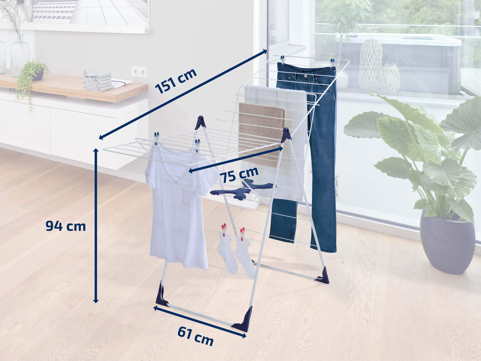 Leifheit étendoir à linge Classic 200 Flex 81408, séchoir à linge stable avec 20m d'étendage, hauteur réglable, blanc - 6