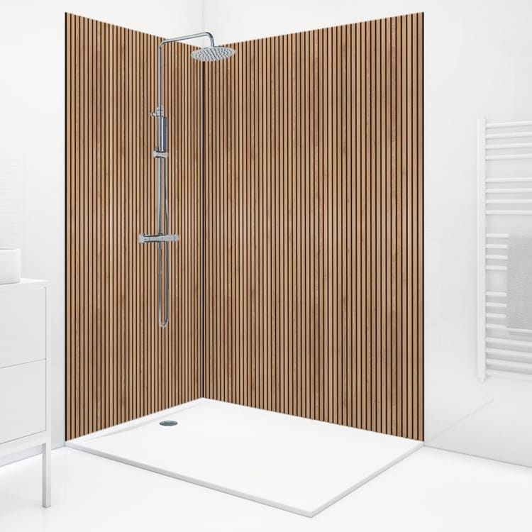Lot de 2 panneaux de douche en PVC effet bois (90x220 & 120x220 cm) + marron et noir + profilés noir - Japandi - 4