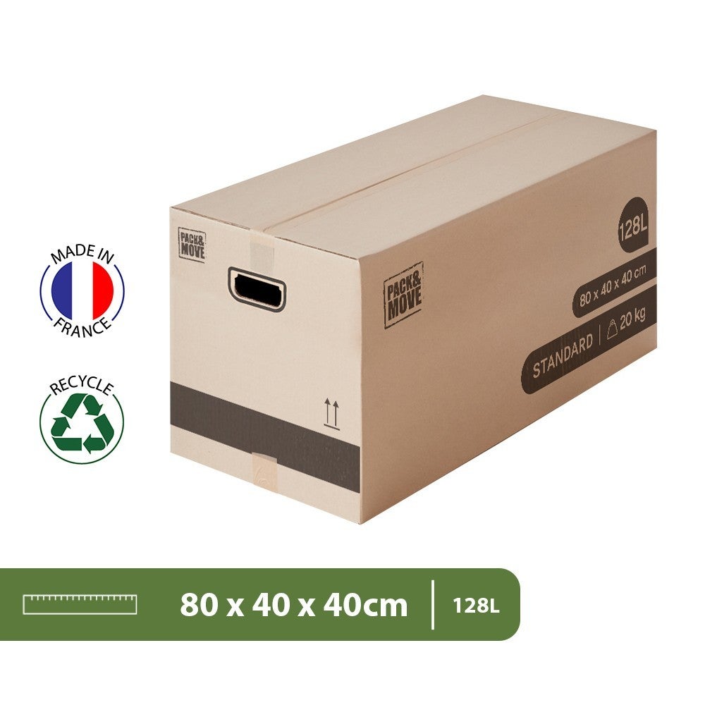 Pack and Move - Lot 60 cartons déménagement XL - 80 x 40 x 40 cm - Poignées renforcées - 3 adhésifs offerts - 2