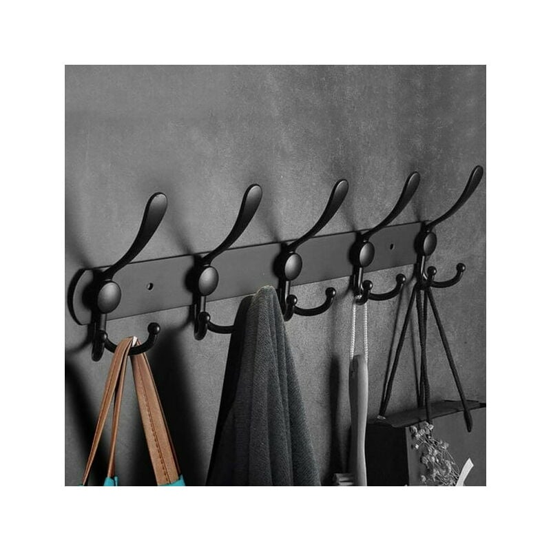Porte manteau mural, 5 patères inox, patères salle de bain, salon - 40 cm, noir - 3