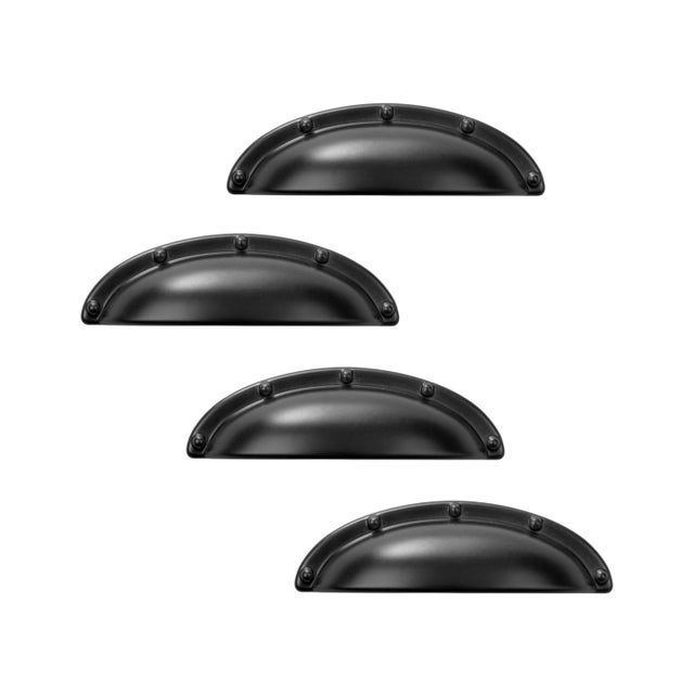 REI | 4 poignées coquille pour meubles Modèle 2004 Zamak noir mat | Entraxe 64 mm |