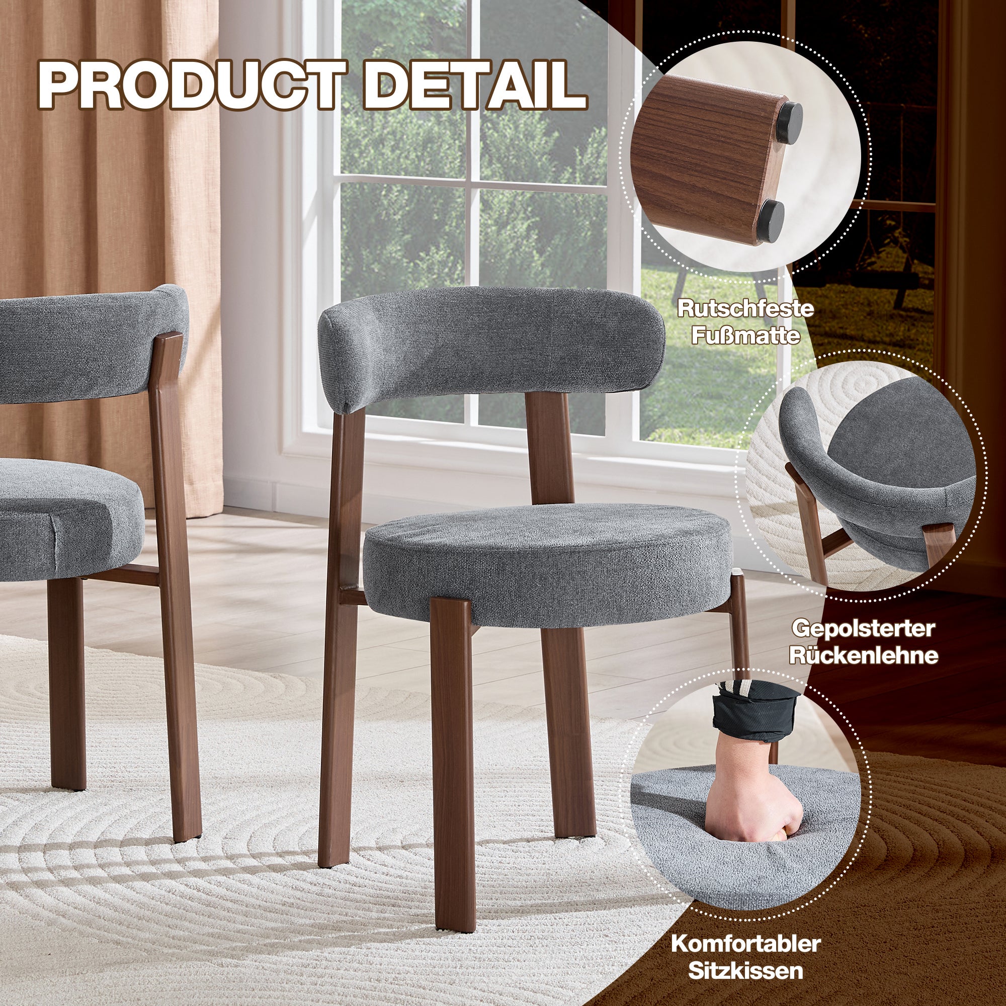 Lot de 2 chaises repas style médiéval moderne, tissu gris, accoudoirs ...