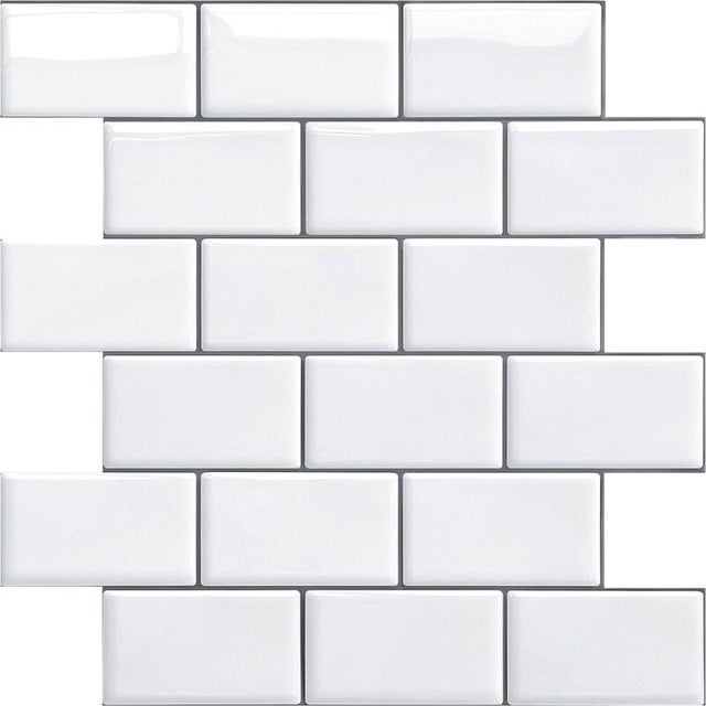 Revestimiento adhesivo para cocina y baño, imitación azulejo, azulejo de pared de PVC 3D tipo metro impermeable, 4 piezas (blanco, 4 láminas)