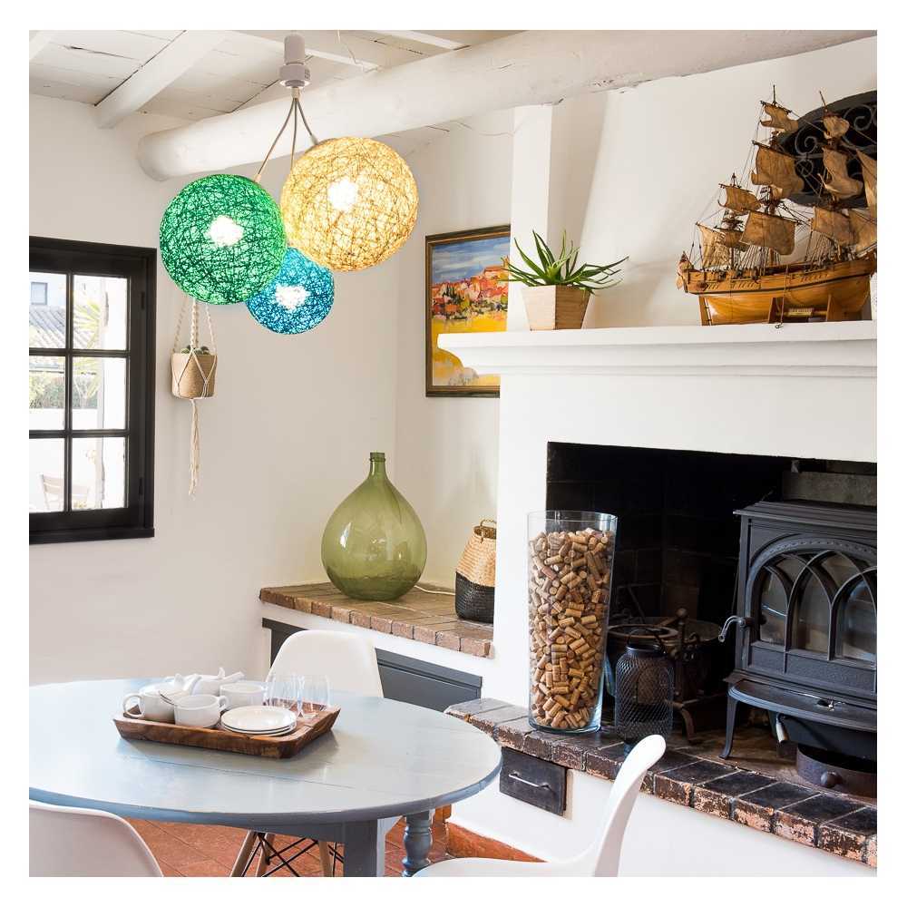 Luminaire Suspension E27 -A Visser Sur Une Douille E27-Télécommande Sans Fil - 3 Boules En Chanvre- Ampoules Led E27 Incluses-Bornéo - 2