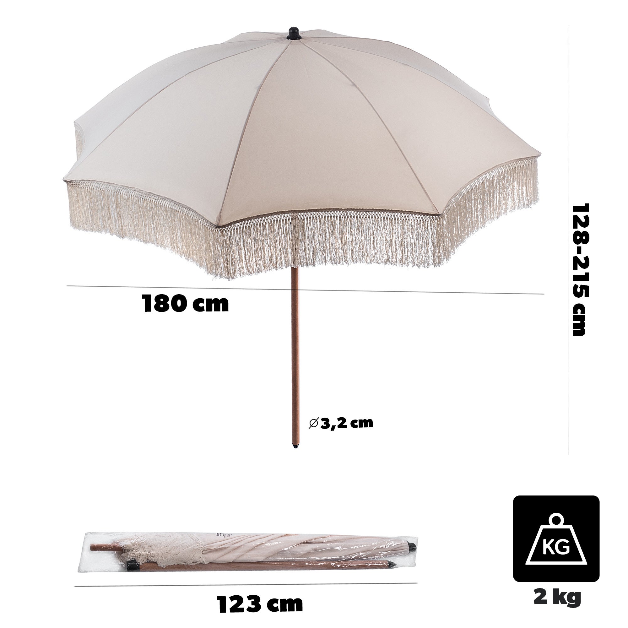 Ombrellone Hengda 2,7 m con LED Ombrellone da giardino ruotabile a 360° Ombrellone da terrazza Ombrellone da mercato Ombrellone da spiaggia - con LED - Beige