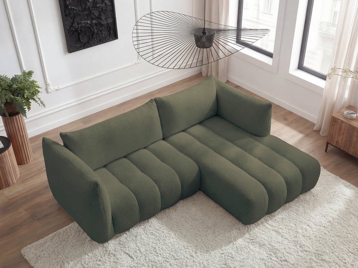 Canapé d'angle fixe AZRA tissu bouclette BOBOCHIC 3 places Vert | Leroy ...