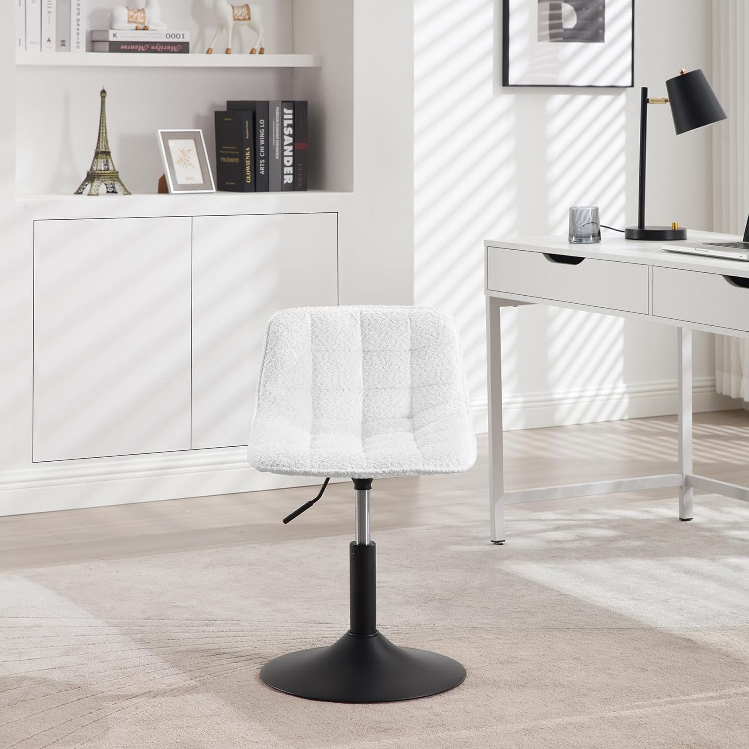 Tabouret de Maquillage WOLTU en Chenille + Métal, Tabouret de Cuisine, Chaise de Coiffeuse, Chaise de Salle à Manger Pivotante, Blanc - 5