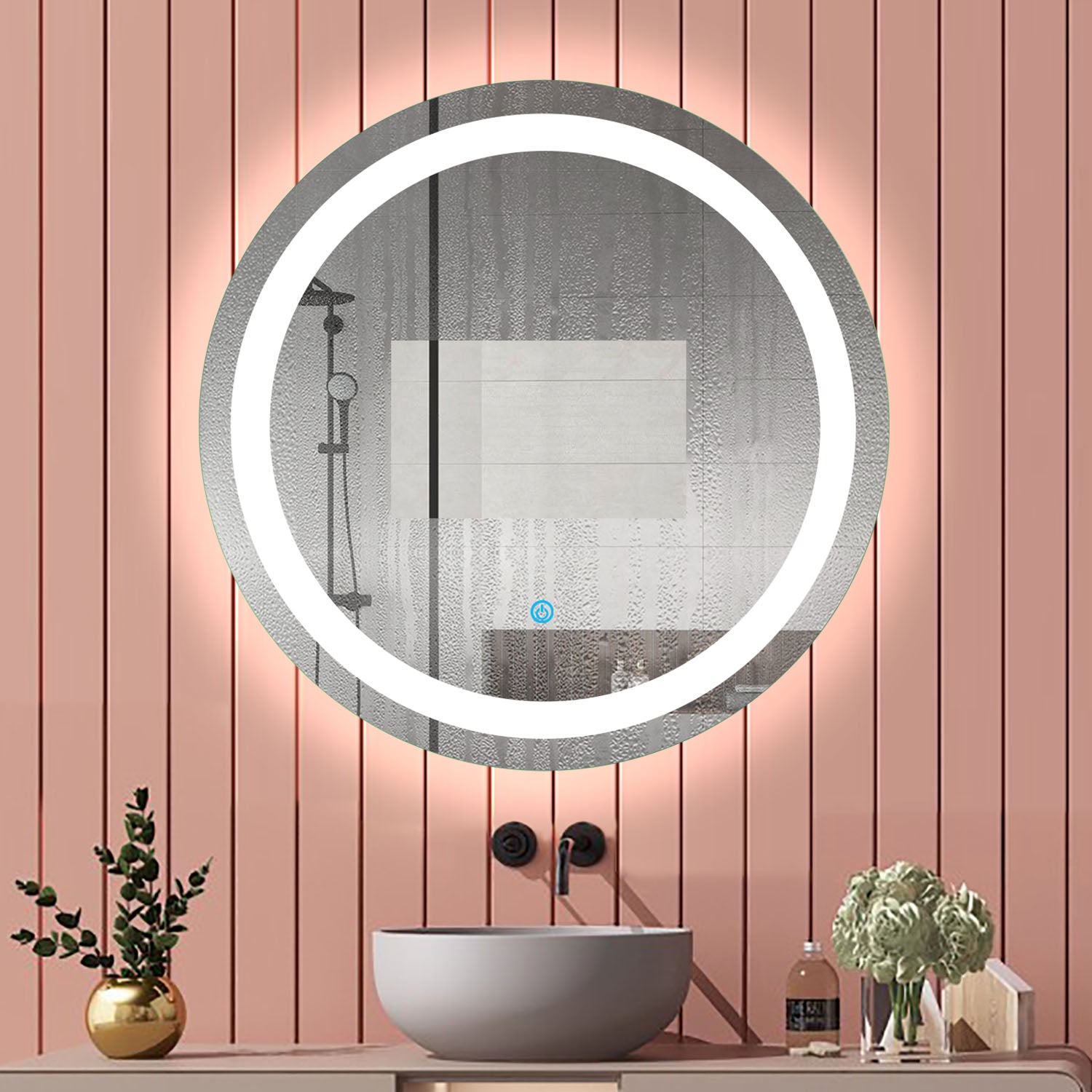 Specchio bagno rotondo 60 cm retroilluminato (luce bianca 6000k) con antiappannamento e luce interna morbida - 2