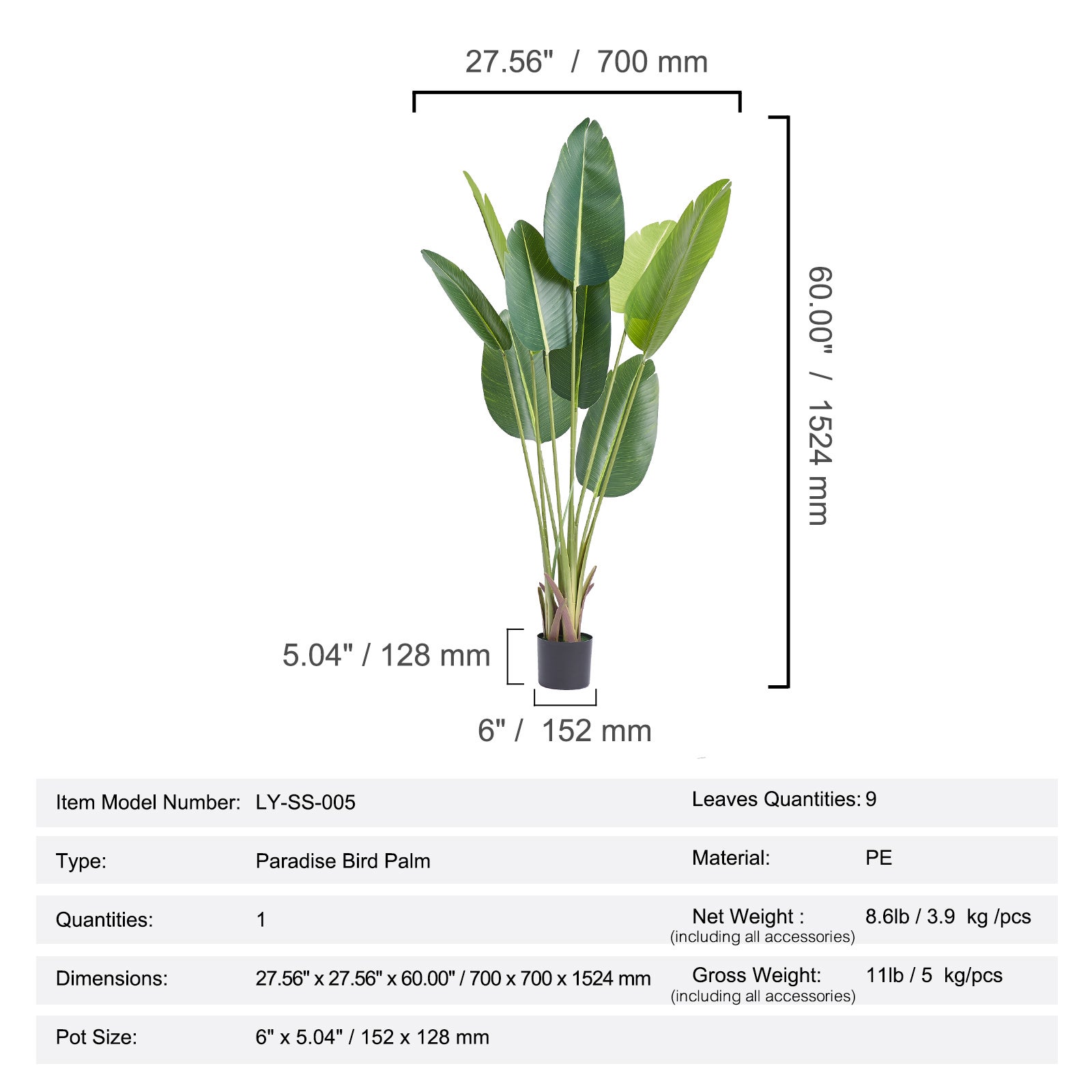 Árvore artificial paraíso com SucceBuy 1,5 m de altura,material PE,proteção anti-capotamento,árvore artificial verde realista para casa,escritório - 9