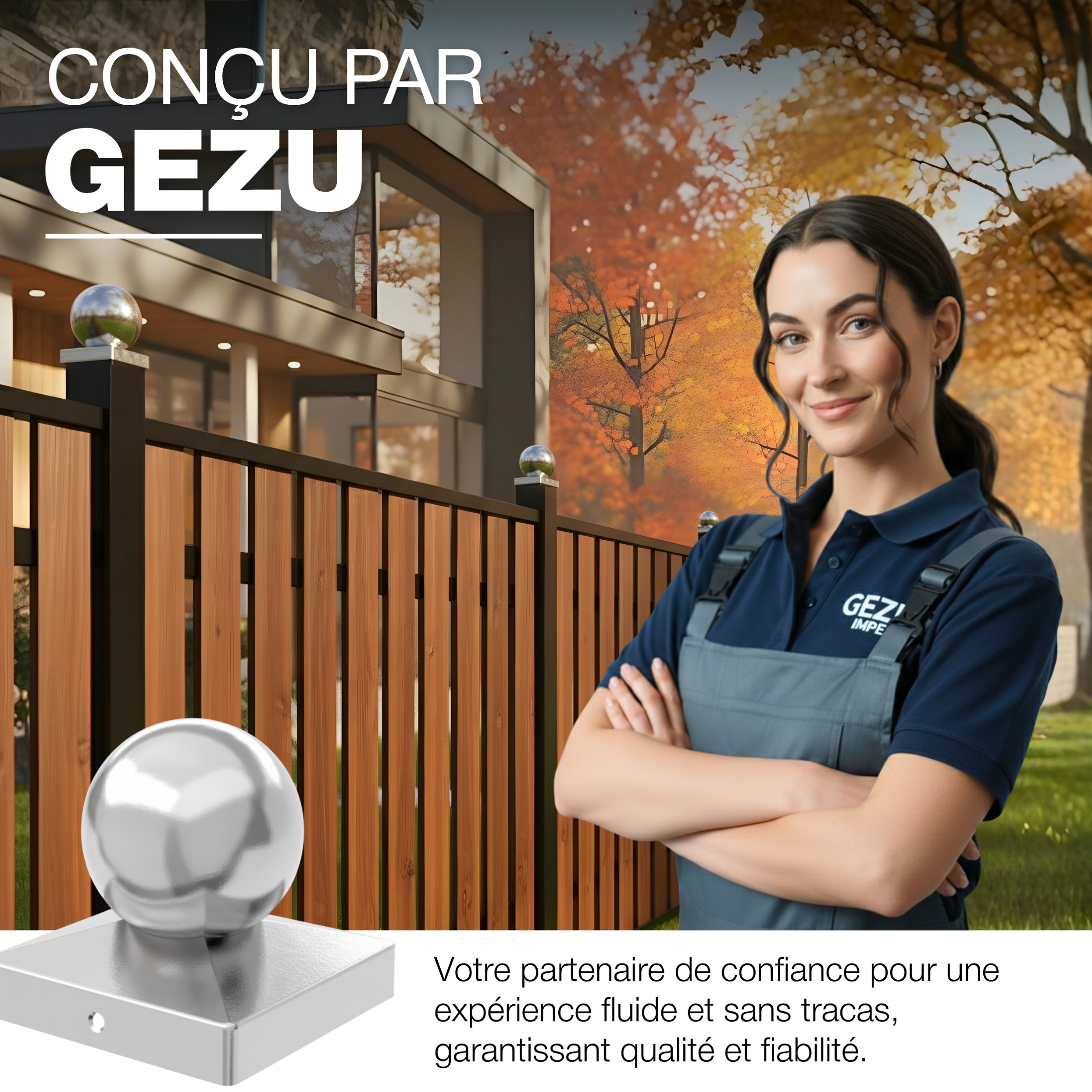 Capuchon de poteau Acier Inoxydable 71 x 71 mm boule chapeau poteaux capuchons protection bois GeZu Impex - 6