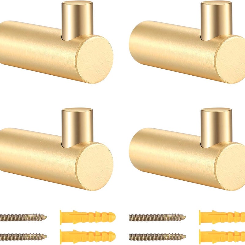 4 sztuki Mosiężnych Haczyków Ściennych na Płaszcze, Złoty Wieszak na Ubrania, Wieszak na Szaliki, Kapelusze, Torby do Przechowywania, ze Śrubami