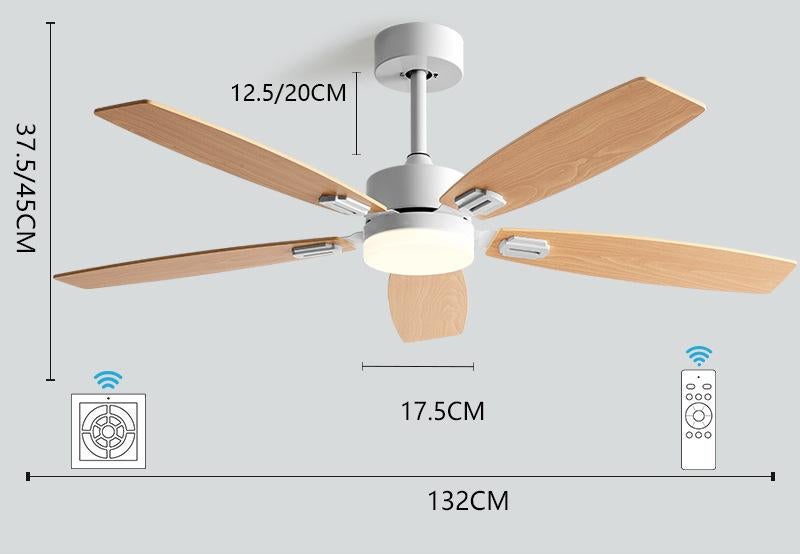 Ventilateur de Plafond en Bois avec Lumière et Télécommande, Moteur DC, 6 Vitesses, Économie d'Énergie, Fonction Inverse et Minuteur - Blanc, 52inch - 2