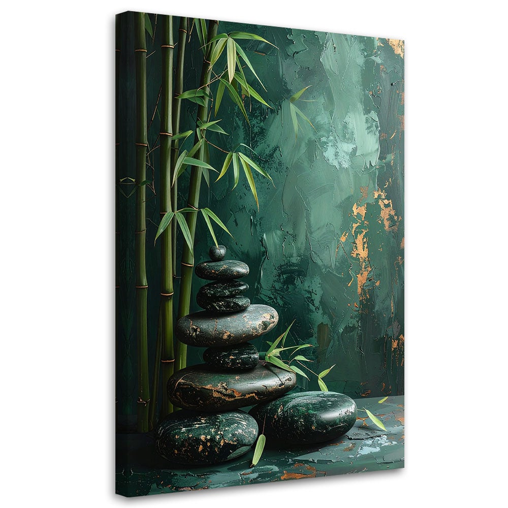 Obraz do salonu sypialni kuchni, Kamienie zen spa liście bambusa zielony 80x120