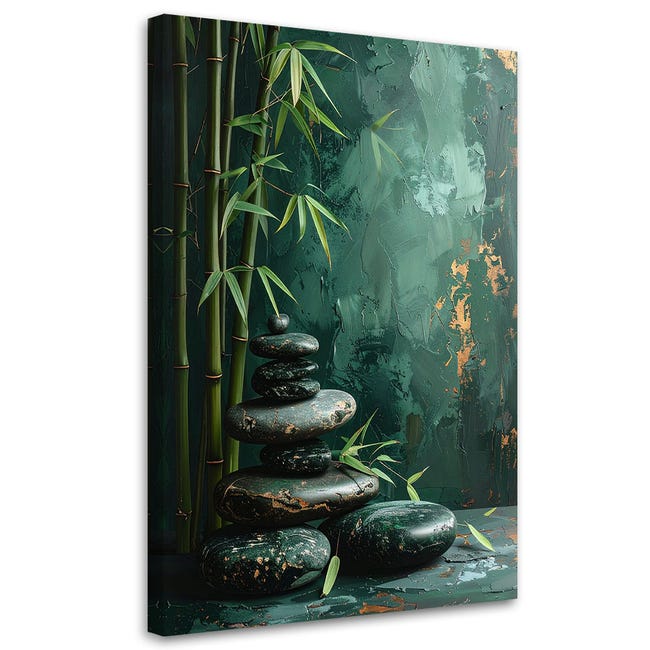 Feeby Tableau Sur Toile Zen Pierres Bambou Spa - Décoration Bien-Être Oriental 30x20 Cm Multicolore