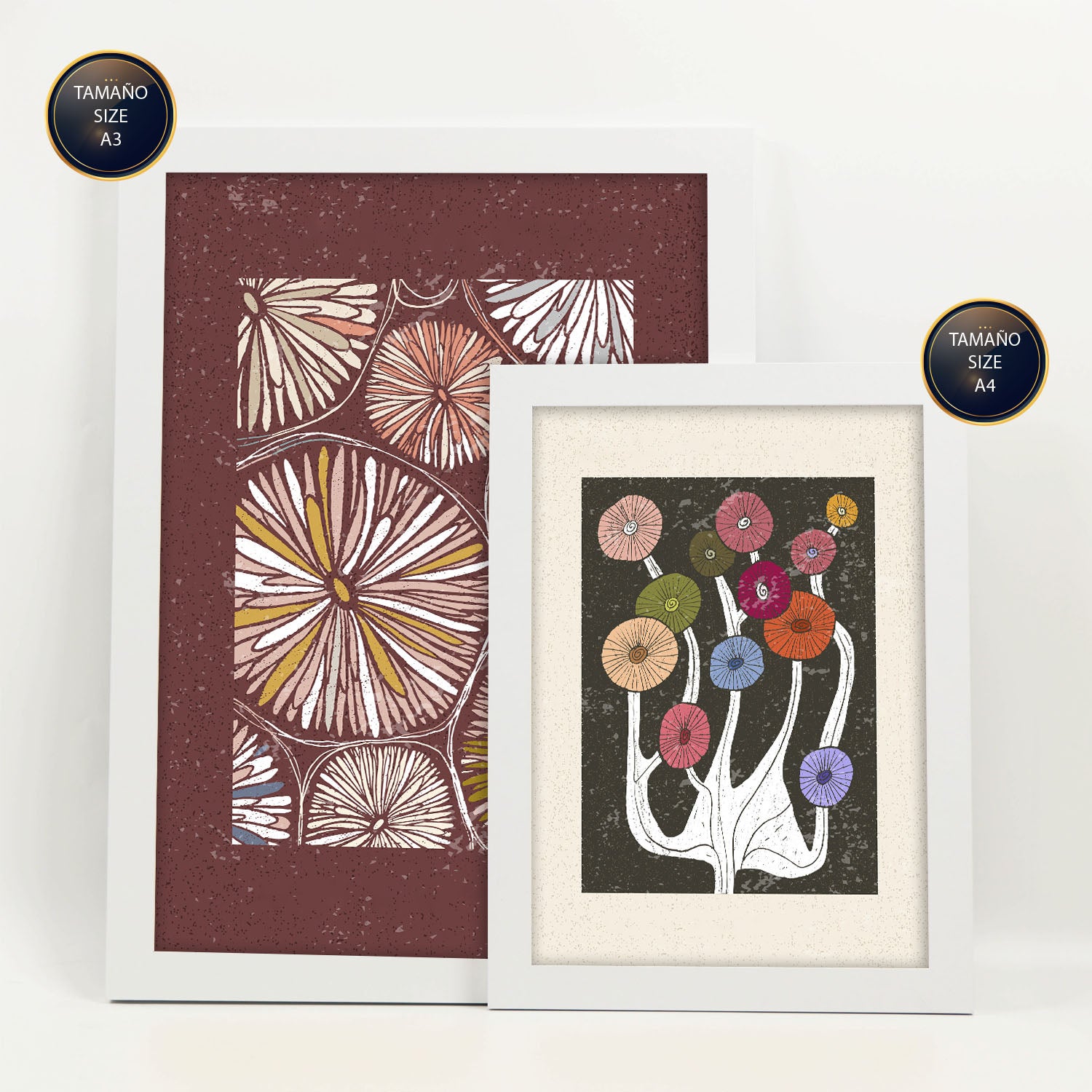 Nacnic Ensemble 6 Impressions De Floral De Style Ethnique Cadre Décoratifs Esthétiques Pour Votre Chambre Maison Impression A4 A3 Avec Des Cadre Blanc - 2