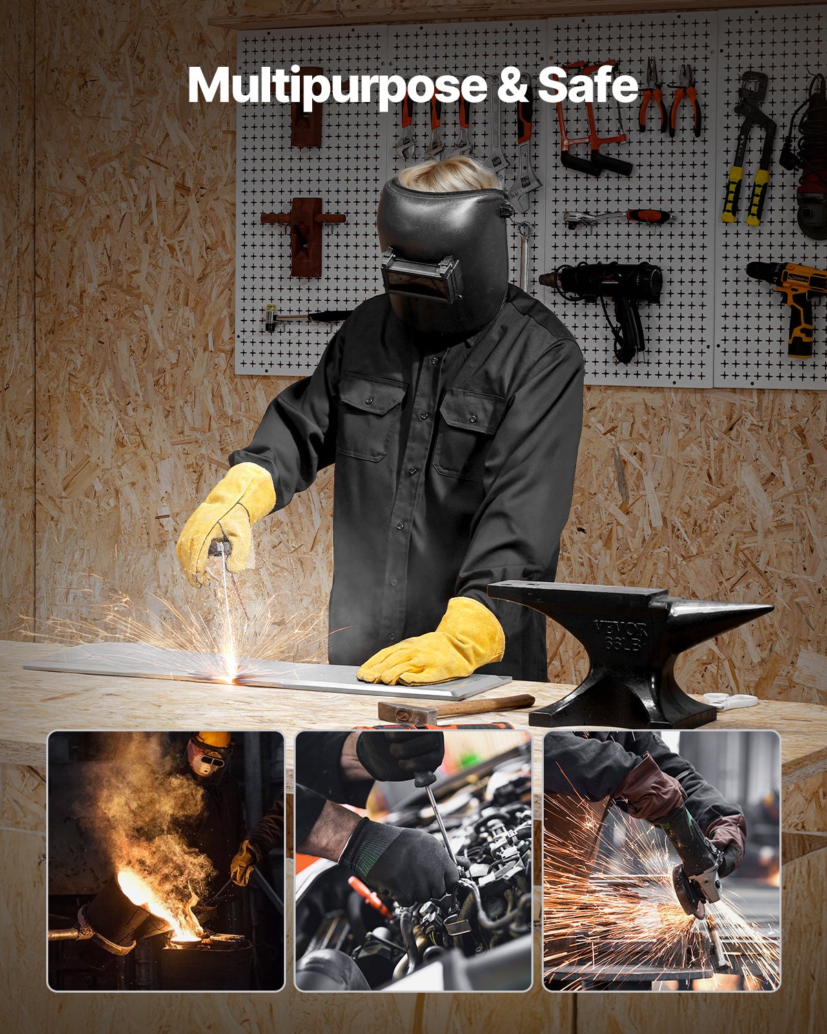 Veste soudage ignifuge,coton FR VEVOR 7 oz,lavable machine,résistante à la chaleur,taille L,col,poignets réglables,2 poches,ATPV 9,2 Cal/cm² - 6