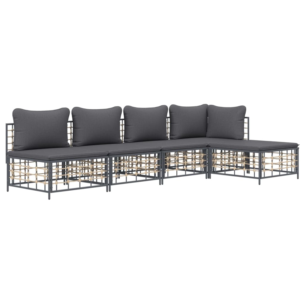 Maison Exclusive - 5 pcs conjunto lounge de jardim c/ almofadões vime PE antracite - 3
