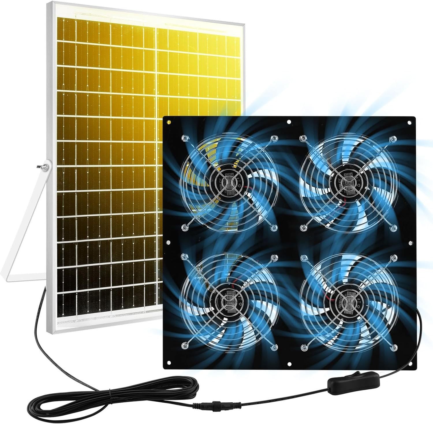 Ventilateur Solaire 20W - Pour Ventilation Niche, Poulailler, Camping - Écologique Et Portable - Avec Grille De Protection