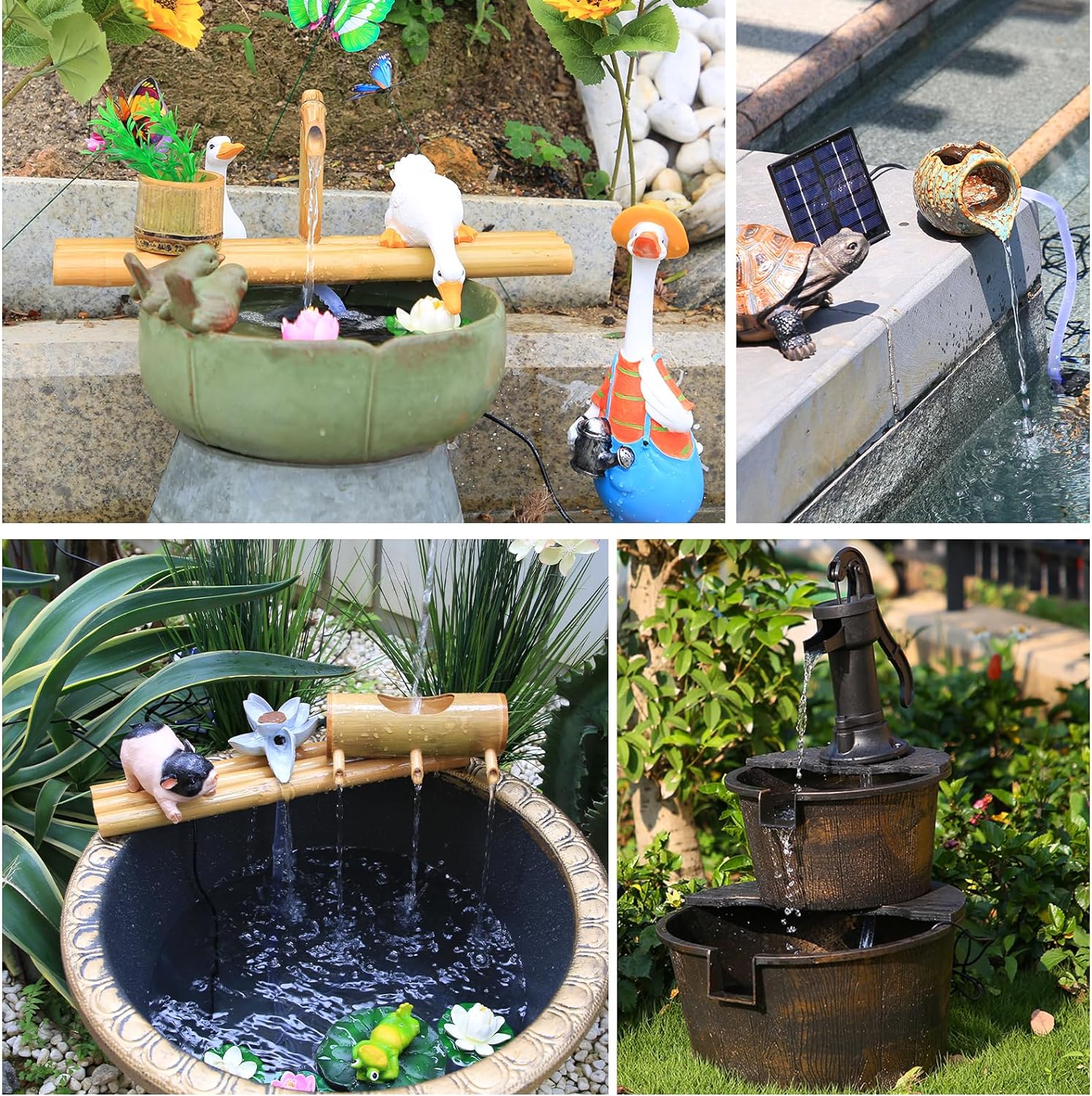 Pompe de fontaine solaire 5V/1.5W avec plusieurs buses, pompe à eau solaire d'extérieur pour bains d'oiseaux, étangs et jardins - 9