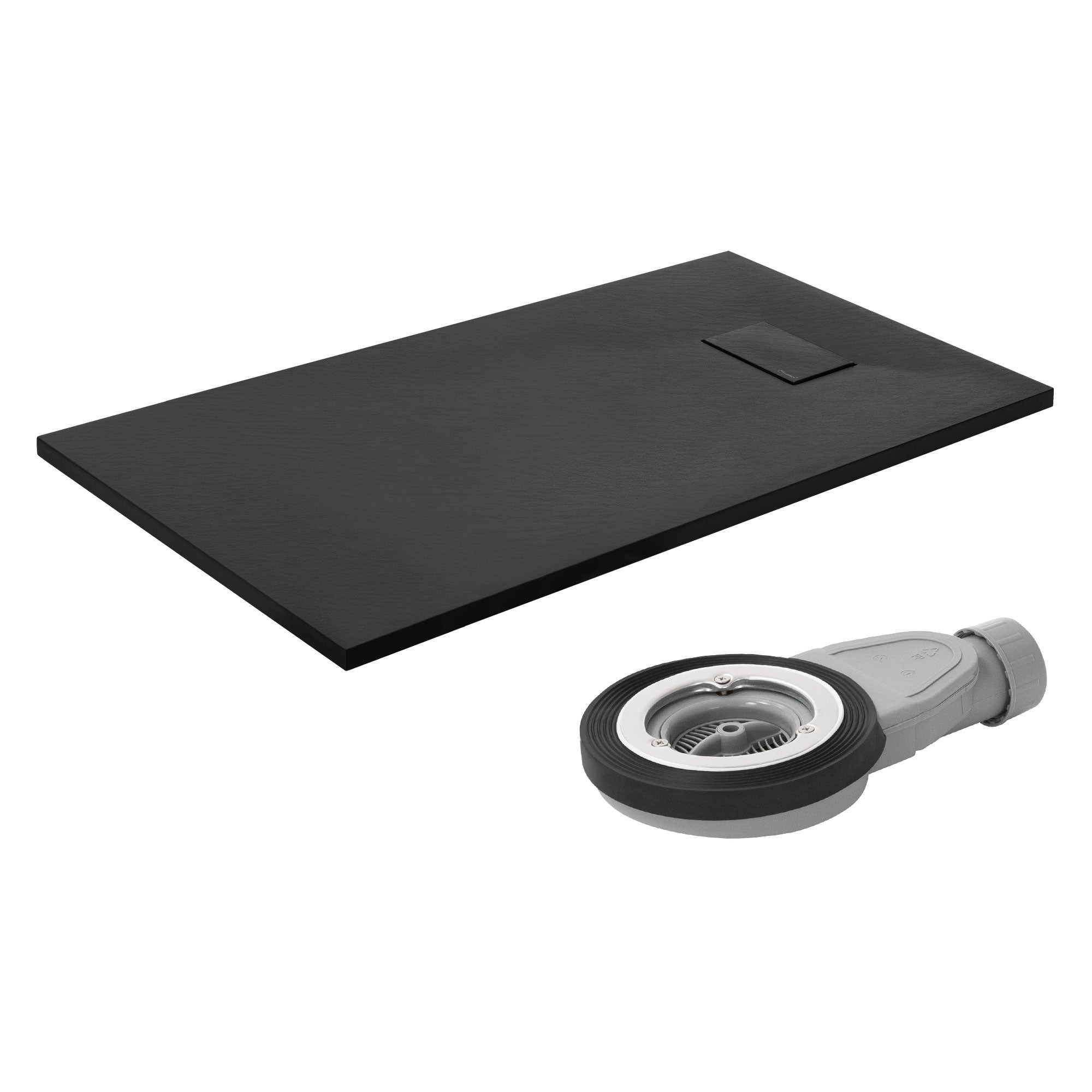 Cădiță de duș LuxeBath 120x70 cm, dreptunghiulară, din SMC, 30 mm, sifon și set de scurgere, ultra plată, antiderapanta, 3 metode de instalare, negru