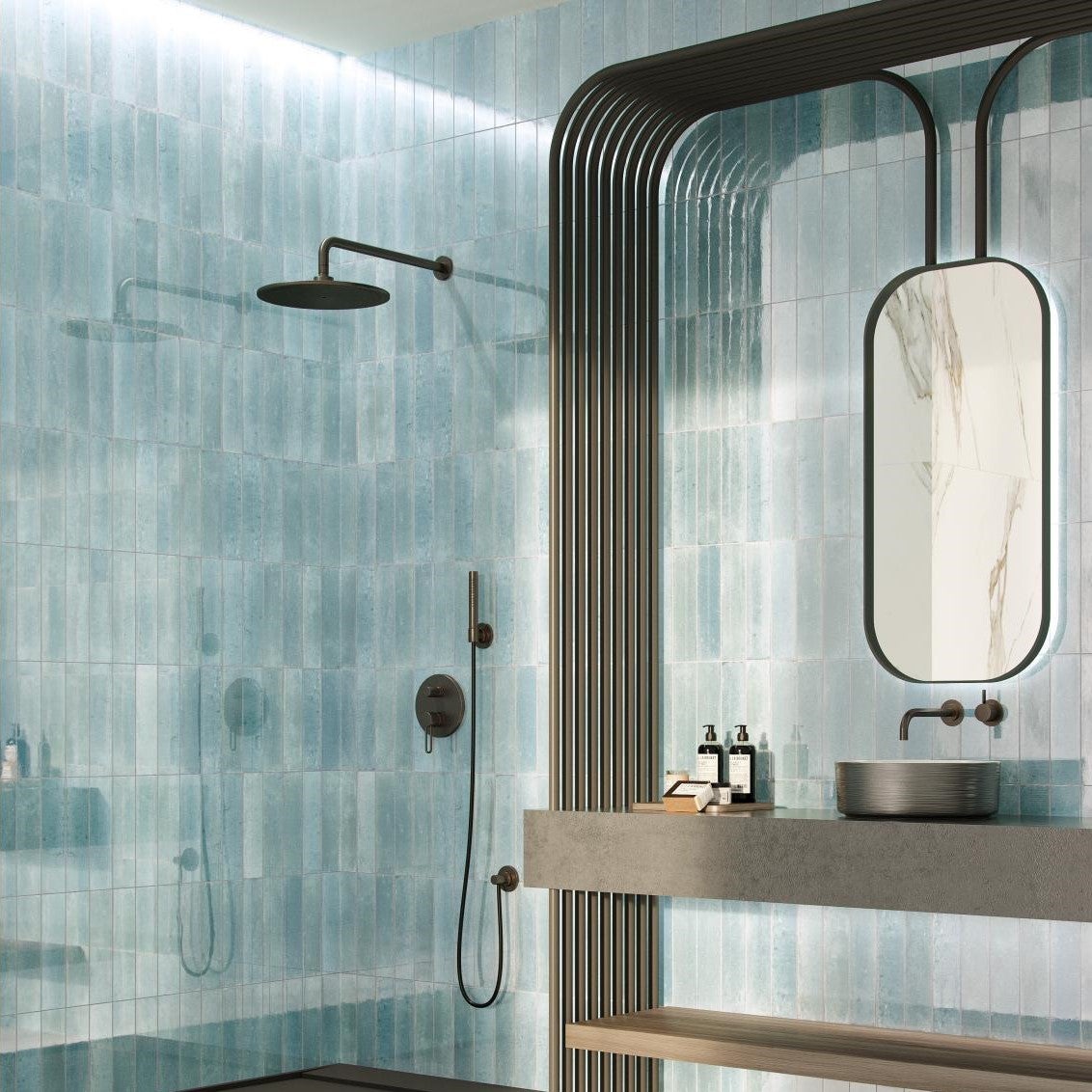 Płytka porcelanowa premium na ścianę z efektem Zellige ULTRAGLOSS Agadir Agua 7x28