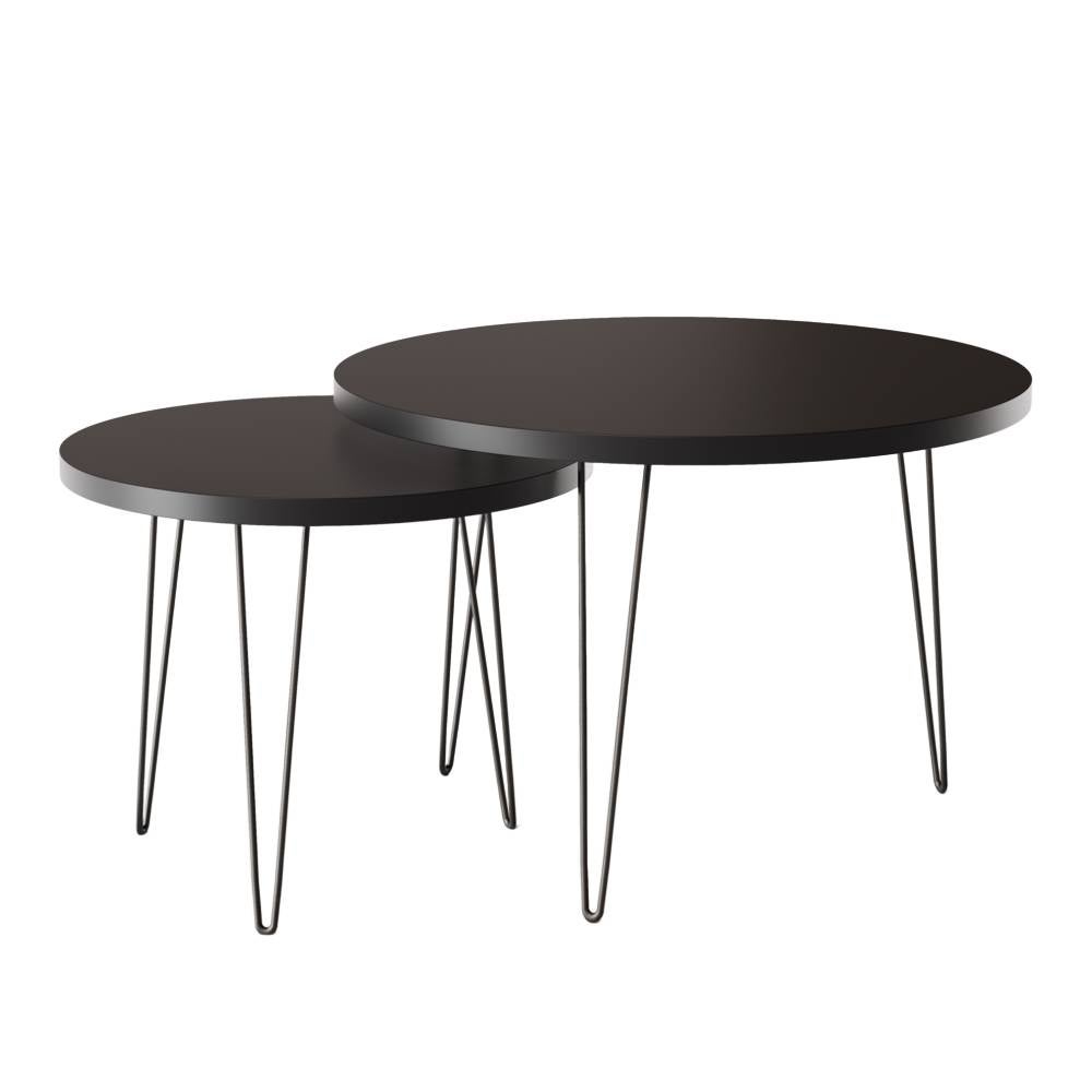 KOLM Stolik kawowy okrągły LAPP zestaw Ø50 + Ø68 cm Czarny
