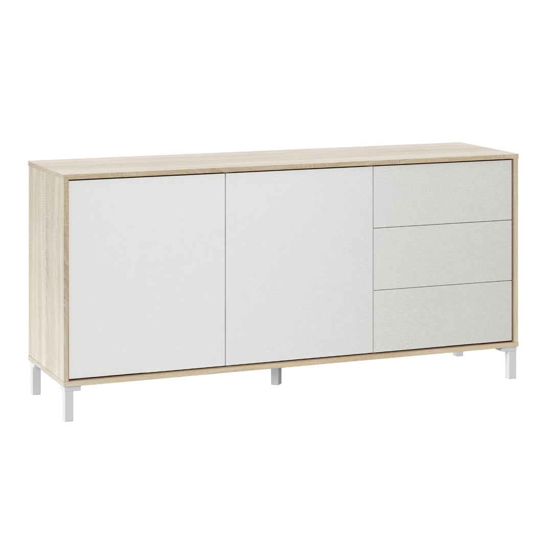 Buffet AMAYA 2 portes et 3 tiroirs L154cm - Blanc / Bois - 4