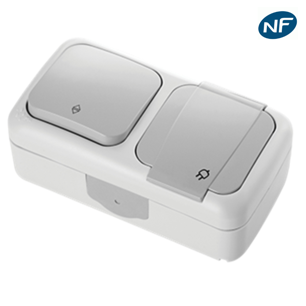 FAMATEL – Interruptor-Conmutador| Enchufe De Empotrar | Serie Garden | IP55 | A Prueba De Agua | Fácil De Instalar | Aluminio | Gris