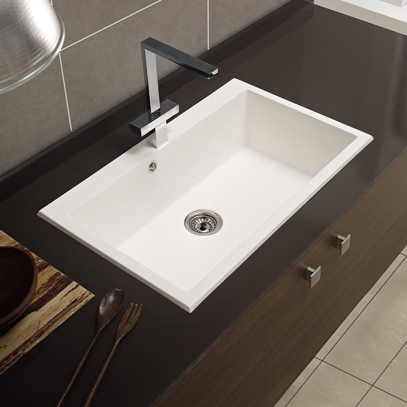Fregadero cocina vali sobre encimera 1 seno 81,5x51 cm resina blanco | mueble a partir de 80 cm