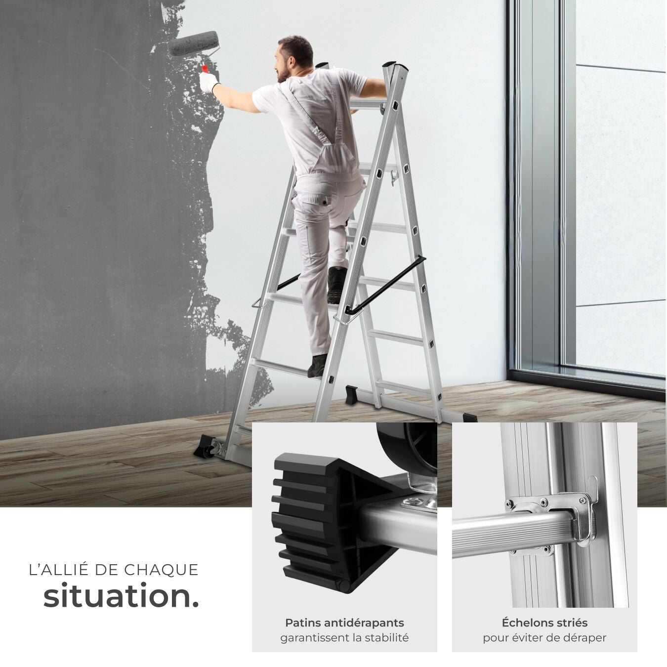 Échafaudage multifonctionnel en aluminium grande surface de travail facile à déplacer 160 x 70 x 109 cm argent TECTAKE - 3