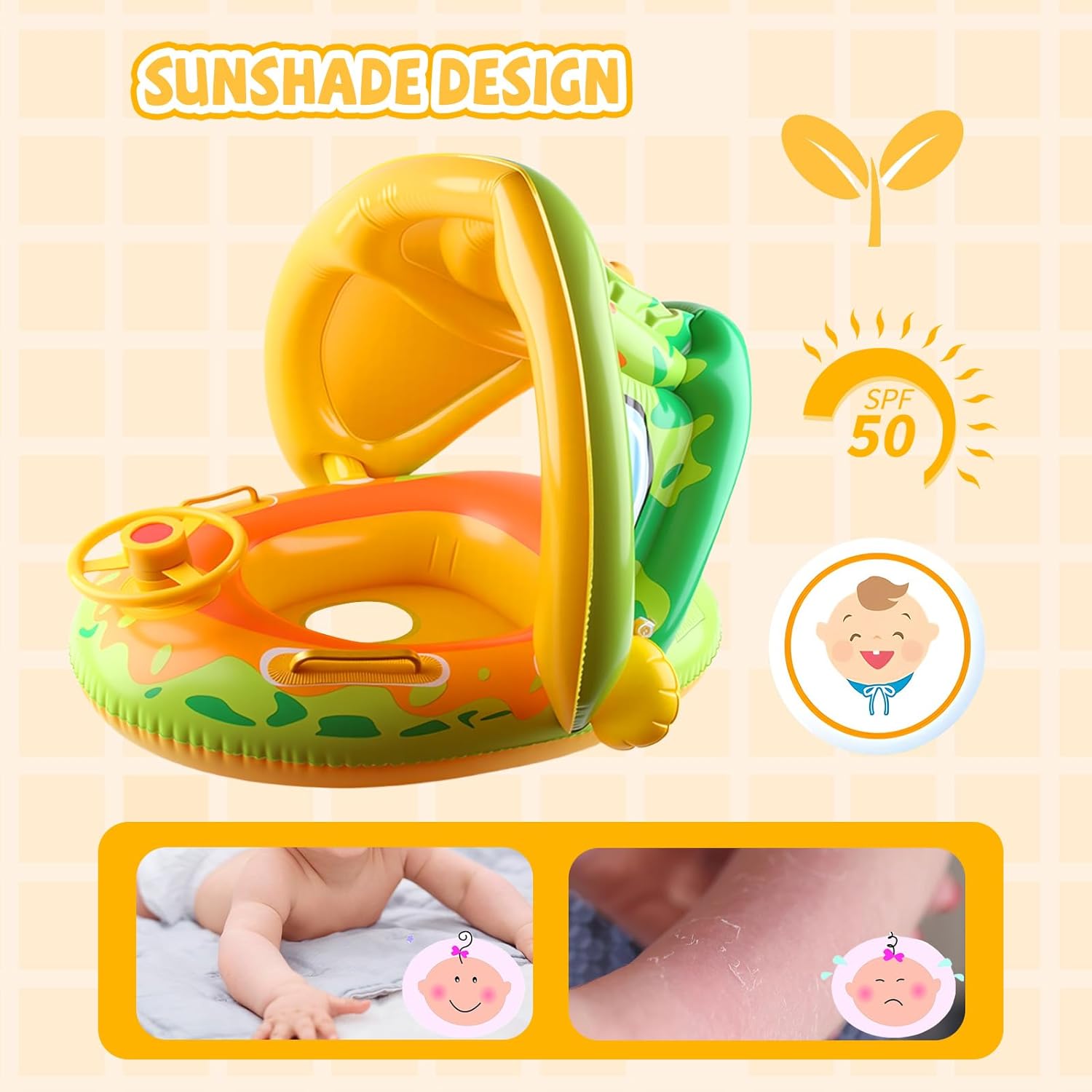 Boia para bebê com guarda-sol, Boia para bebê de 6 meses a 3 anos, Boia de unicórnio para crianças, Boia guarda-sol para bebê, Boia de unicórn - 5