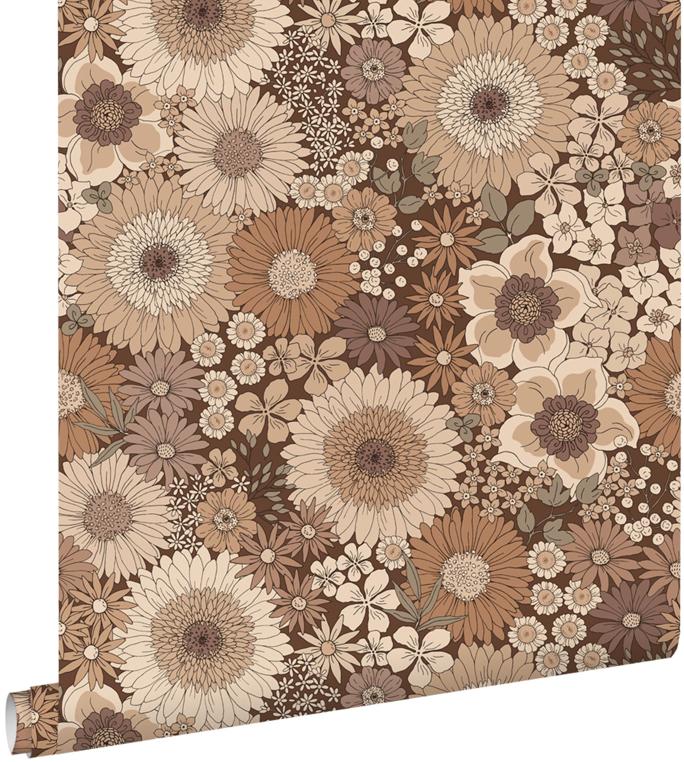 Tapeta retro kwiaty brązowym - 50 x 900 cm - ESTAHOME