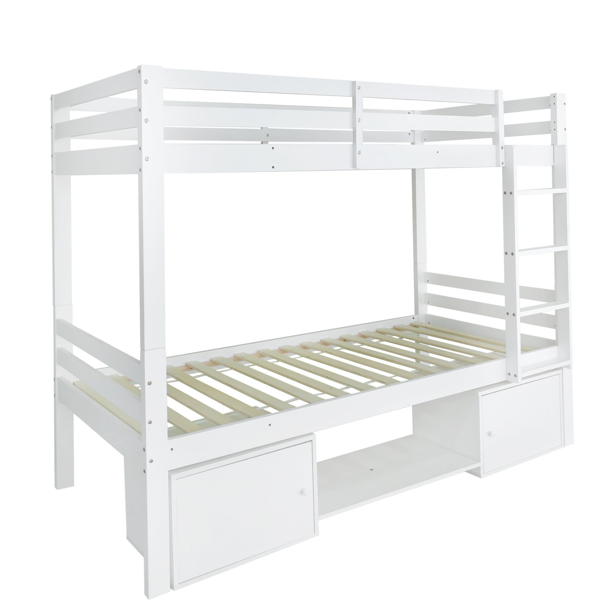 Łóżko piętrowe 90x200cm z litego drewna sosnowego z meblem do przechowywania i półką na buty - dzielone na 2 łóżka pojedyncze - Białe - 7