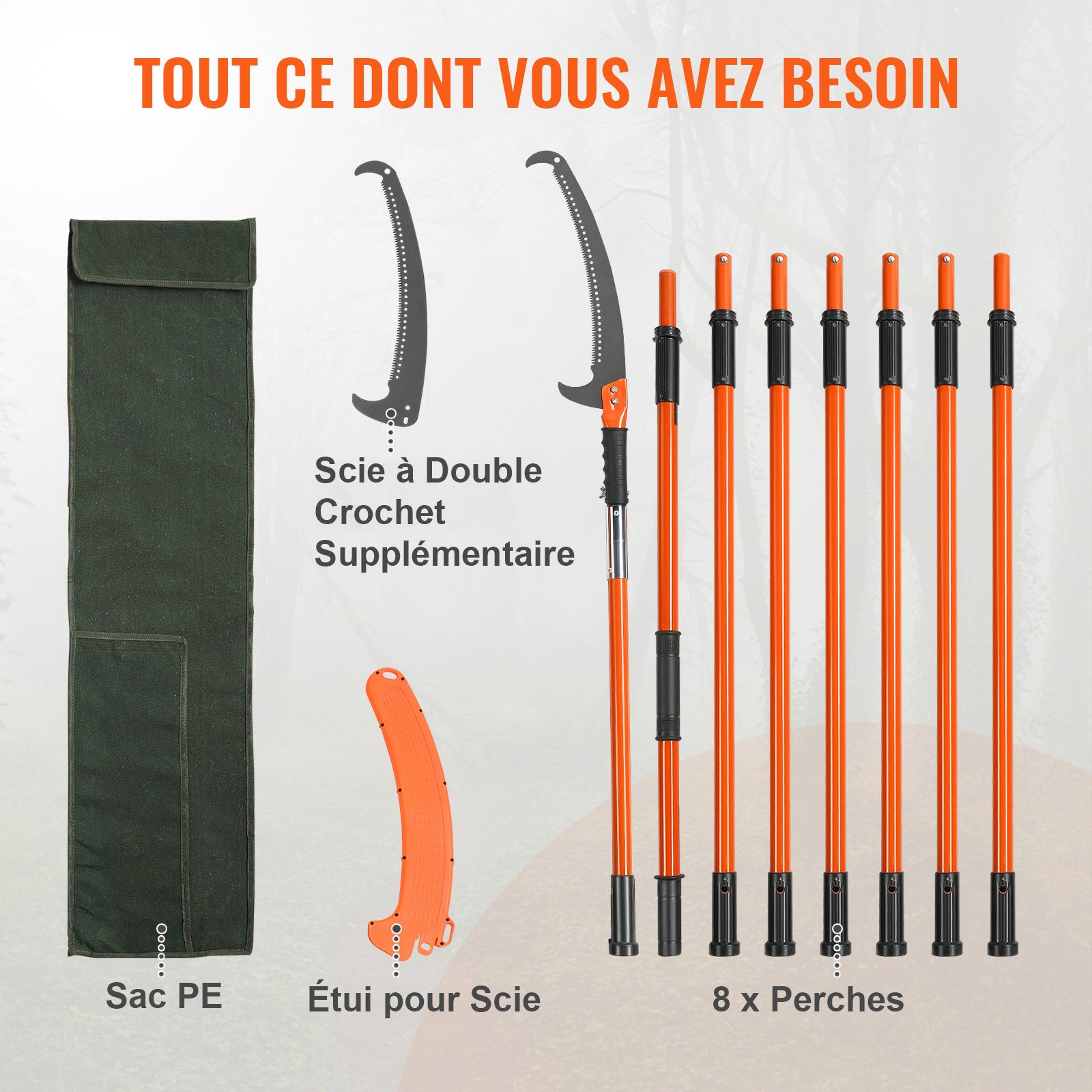 Scie à perche manuelle,élagueuse extensible SucceBuy 7,3 à 27 pieds,lame en acier tranchant,8 poignées en fibre verre,pour élaguer les palmiers - 3
