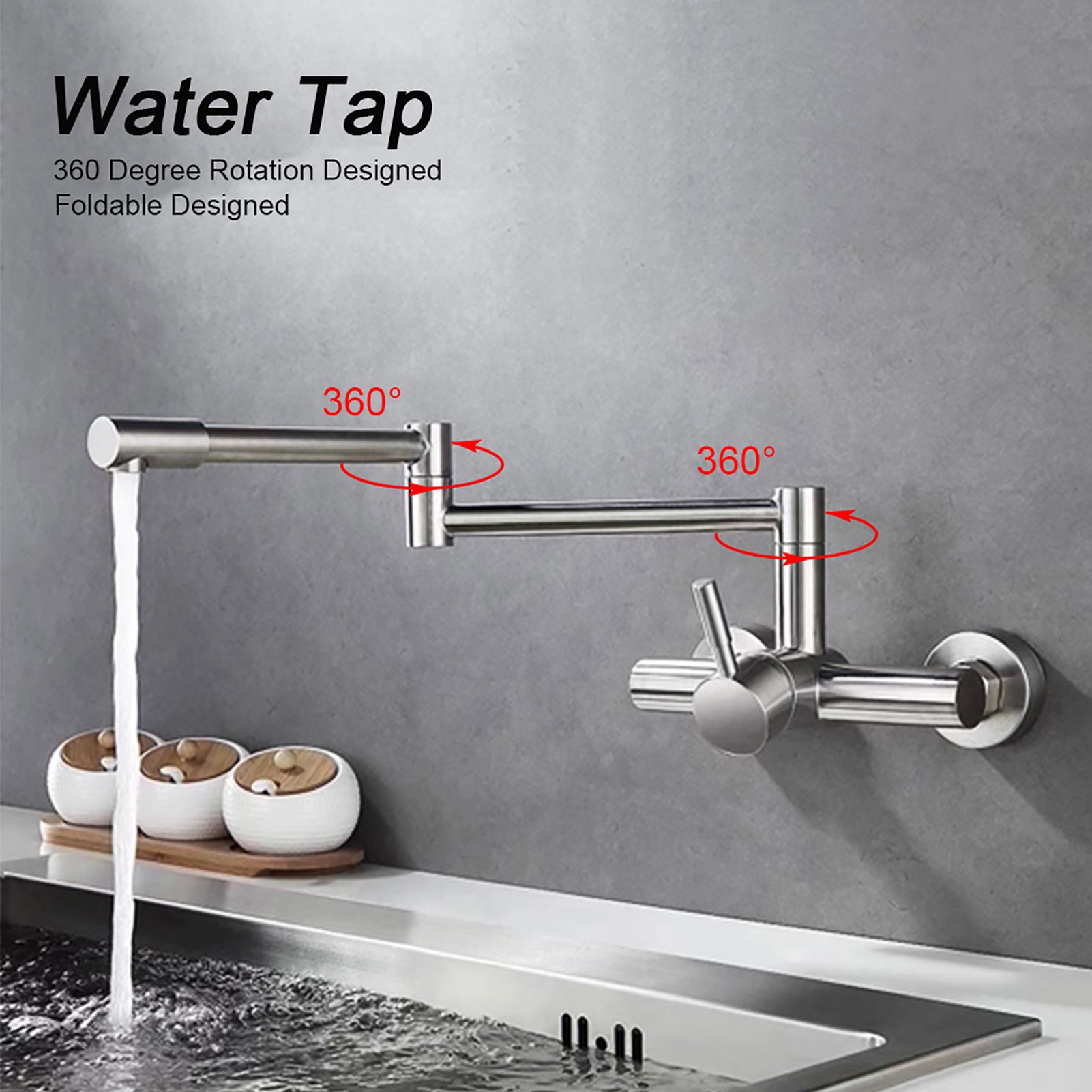 Rubinetto a parete pieghevole in acciaio inox 304 con filettatura G1/2 - 5