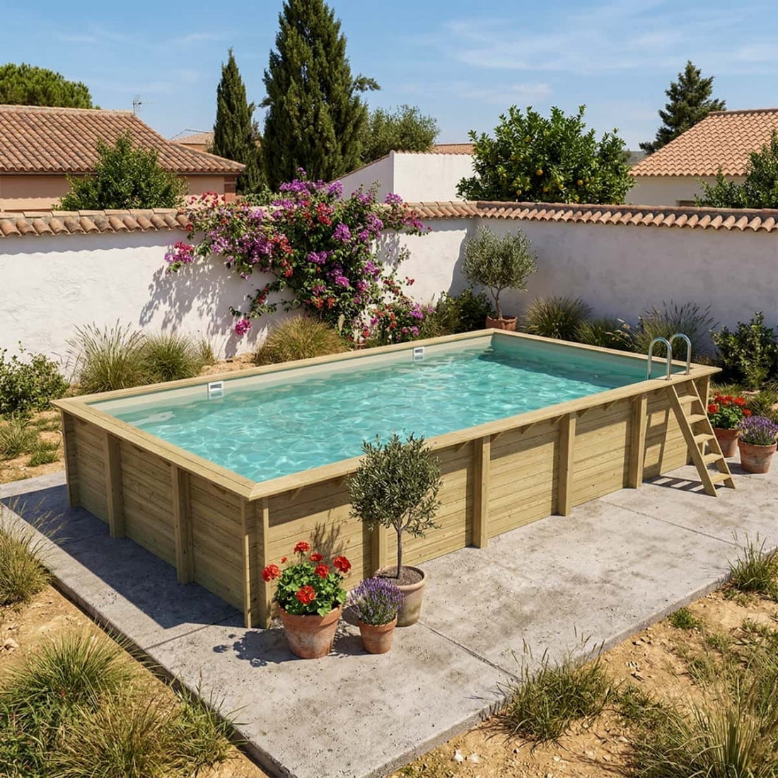 Piscină supraterană din lemn AQUA 10,2 x 5,2 – H. 1,45 m, nisip, elemente de fixare cu șuruburi – BAS7310OSPL3